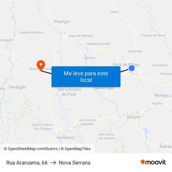 Rua Araruama, 66 to Nova Serrana map
