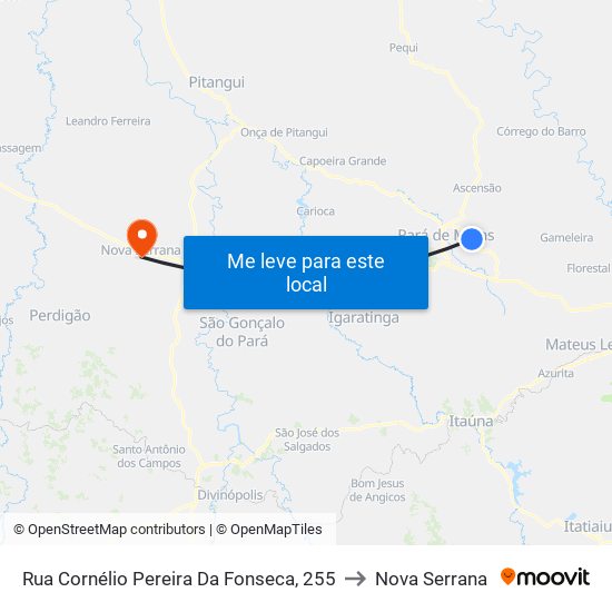 Rua Cornélio Pereira Da Fonseca, 255 to Nova Serrana map