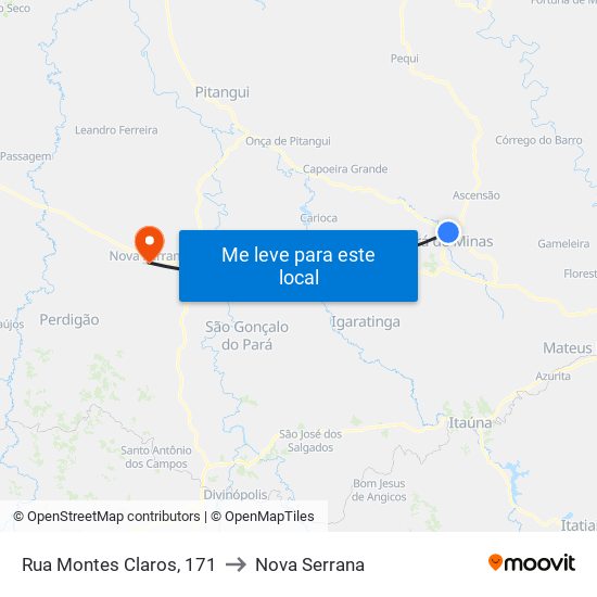 Rua Montes Claros, 171 to Nova Serrana map