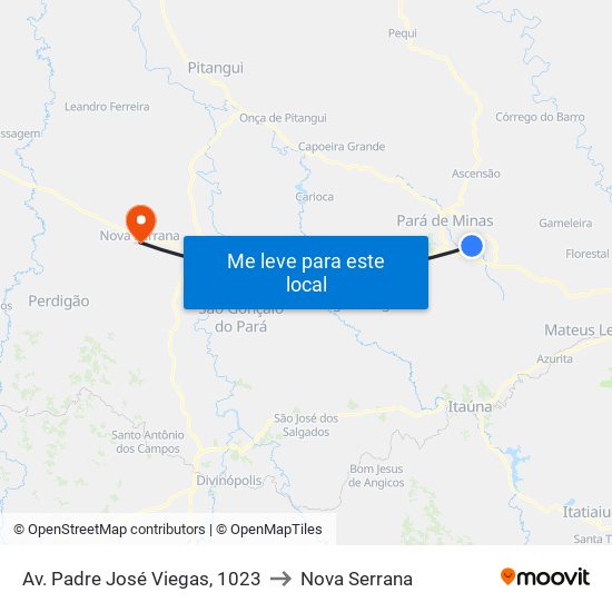 Av. Padre José Viegas, 1023 to Nova Serrana map