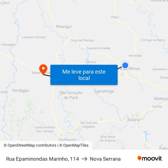 Rua Epaminondas Marinho, 114 to Nova Serrana map