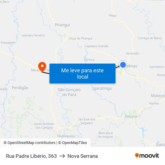 Rua Padre Libério, 363 to Nova Serrana map