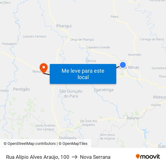 Rua Alípio Alves Araújo, 100 to Nova Serrana map