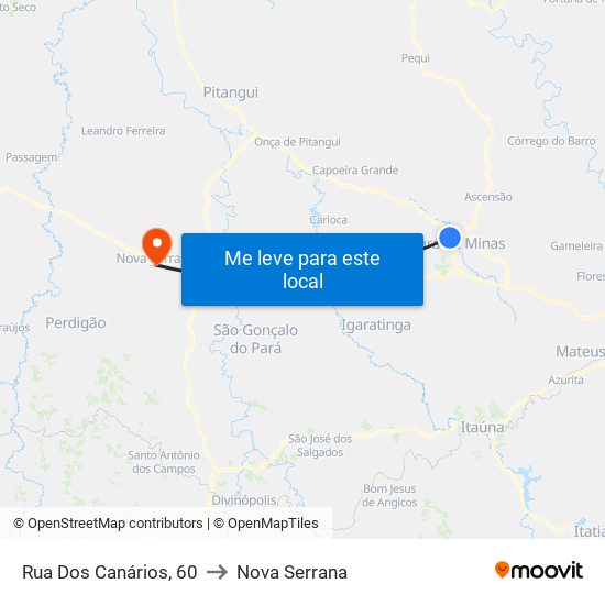 Rua Dos Canários, 60 to Nova Serrana map