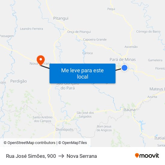 Rua José Simões, 900 to Nova Serrana map