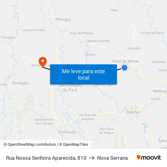 Rua Nossa Senhora Aparecida, 810 to Nova Serrana map