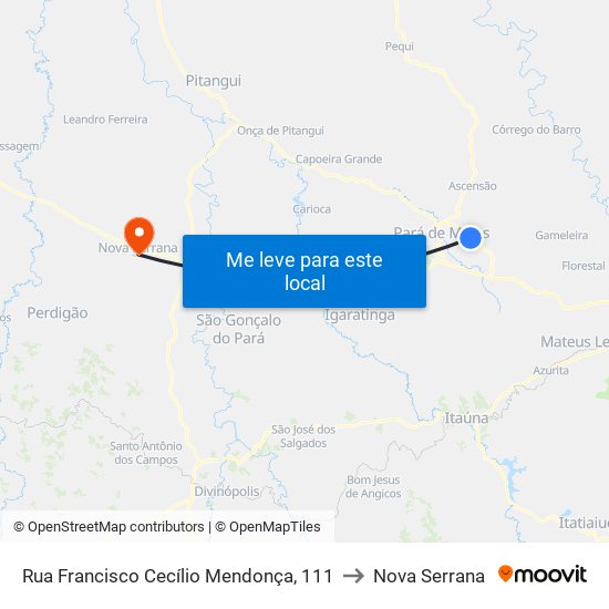 Rua Francisco Cecílio Mendonça, 111 to Nova Serrana map