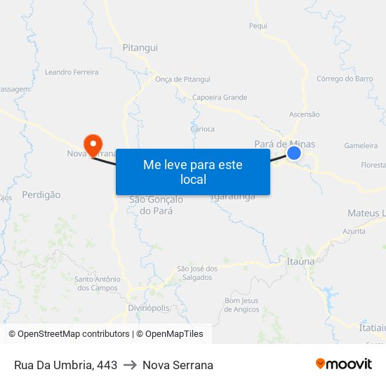 Rua Da Umbria, 443 to Nova Serrana map