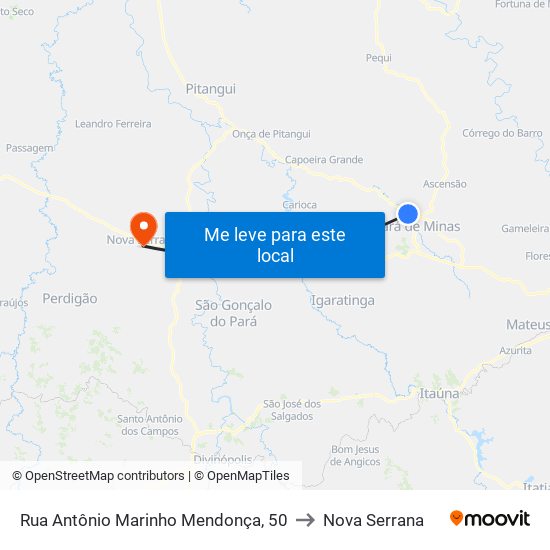 Rua Antônio Marinho Mendonça, 50 to Nova Serrana map