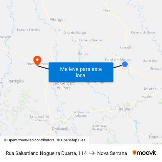 Rua Salustiano Nogueira Duarte, 114 to Nova Serrana map