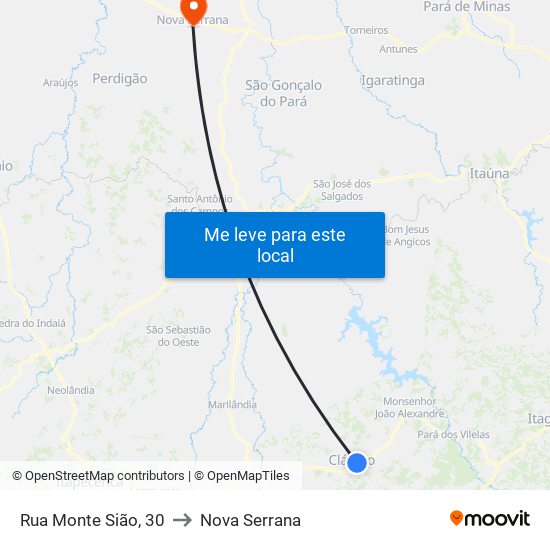 Rua Monte Sião, 30 to Nova Serrana map