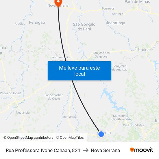 Rua Professora Ivone Canaan, 821 to Nova Serrana map