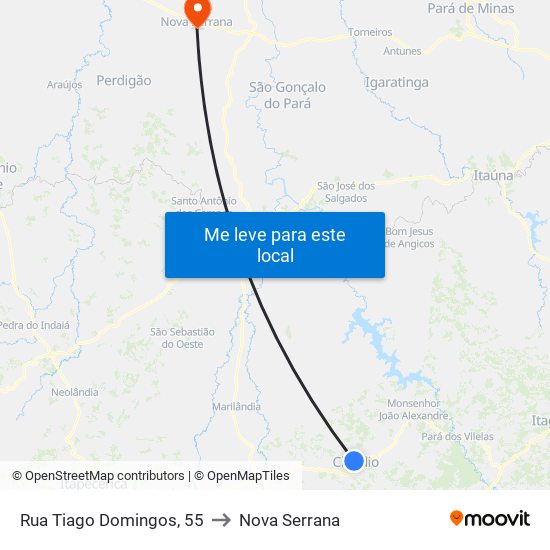 Rua Tiago Domingos, 55 to Nova Serrana map