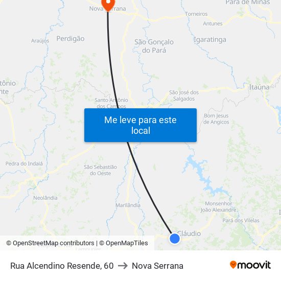 Rua Alcendino Resende, 60 to Nova Serrana map