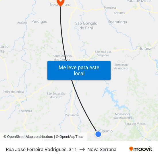 Rua José Ferreira Rodrigues, 311 to Nova Serrana map