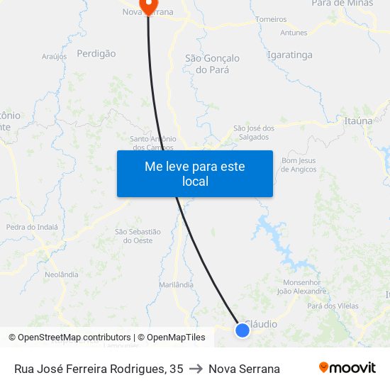 Rua José Ferreira Rodrigues, 35 to Nova Serrana map