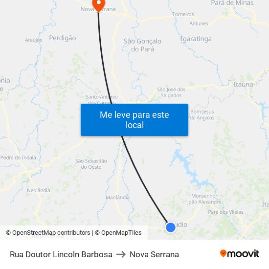 Rua Doutor Lincoln Barbosa to Nova Serrana map