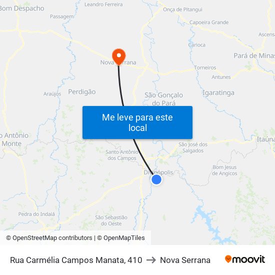 Rua Carmélia Campos Manata, 410 to Nova Serrana map