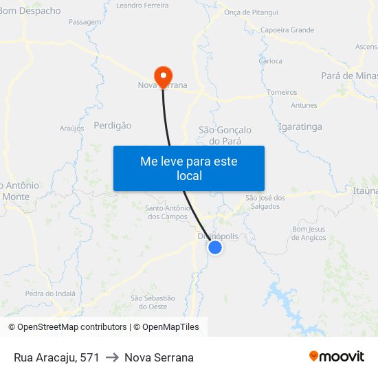 Rua Aracaju, 571 to Nova Serrana map