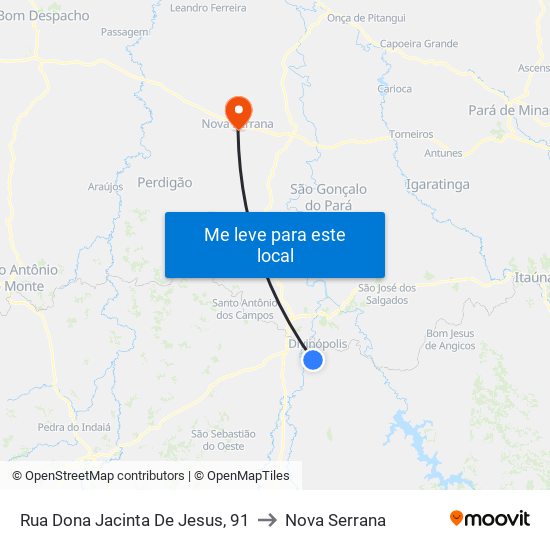 Rua Dona Jacinta De Jesus, 91 to Nova Serrana map