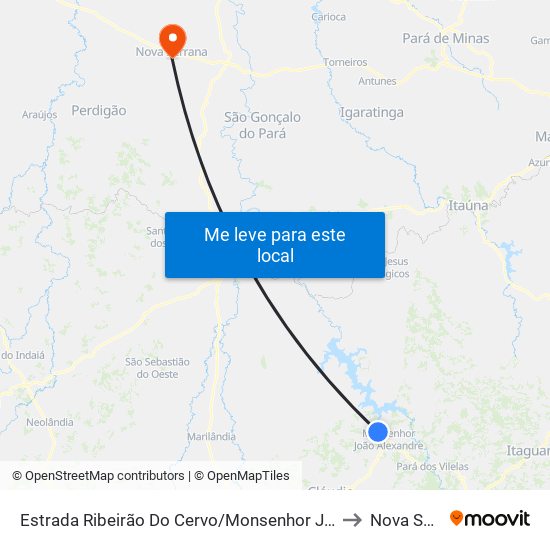 Estrada Ribeirão Do Cervo/Monsenhor João Alexandre, Sul to Nova Serrana map