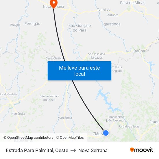 Estrada Para Palmital, Oeste to Nova Serrana map