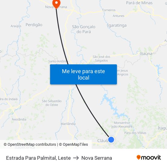 Estrada Para Palmital, Leste to Nova Serrana map