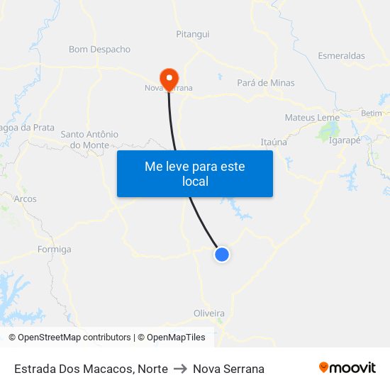 Estrada Dos Macacos, Norte to Nova Serrana map