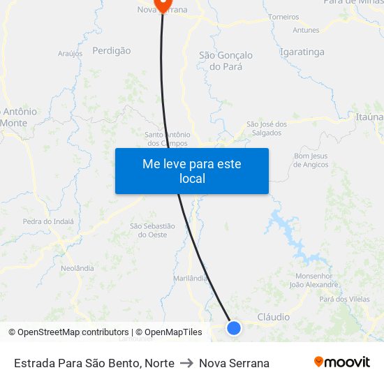Estrada Para São Bento, Norte to Nova Serrana map