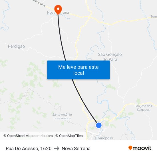 Rua Do Acesso, 1620 to Nova Serrana map