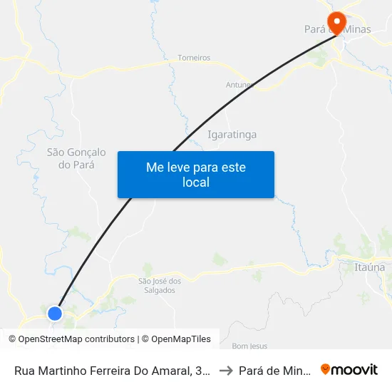 Rua Martinho Ferreira Do Amaral, 350 to Pará de Minas map