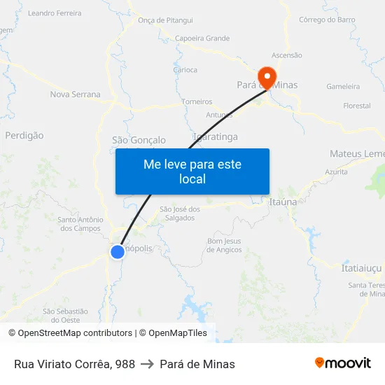 Rua Viriato Corrêa, 988 to Pará de Minas map