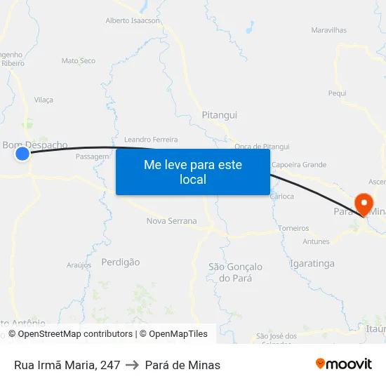 Rua Irmã Maria, 247 to Pará de Minas map