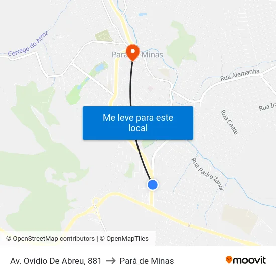 Av. Ovídio De Abreu, 881 to Pará de Minas map