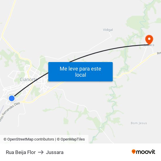 Rua Beija Flor to Jussara map
