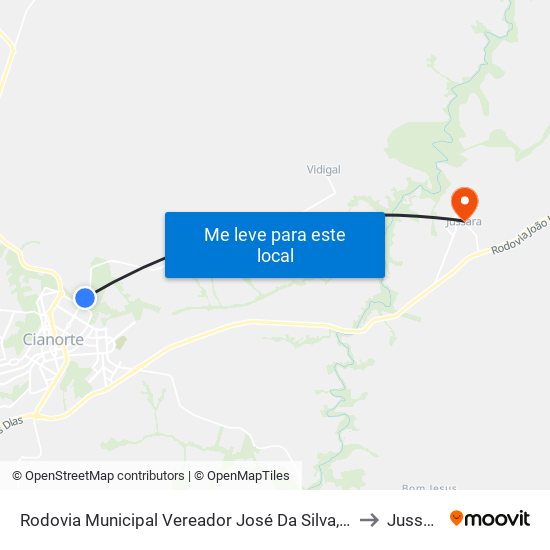 Rodovia Municipal Vereador José Da Silva, 2018 to Jussara map