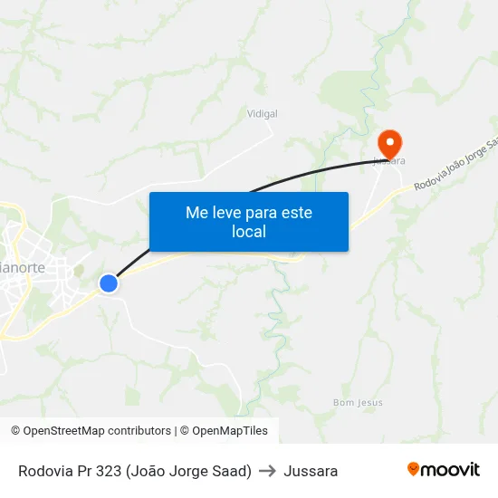 Rodovia Pr 323 (João Jorge Saad) to Jussara map