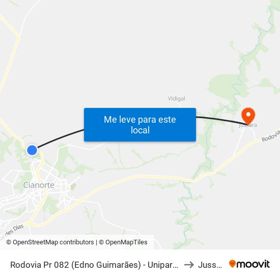 Rodovia Pr 082 (Edno Guimarães) - Unipar / Ufmg to Jussara map