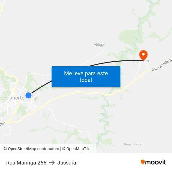 Rua Maringá 266 to Jussara map