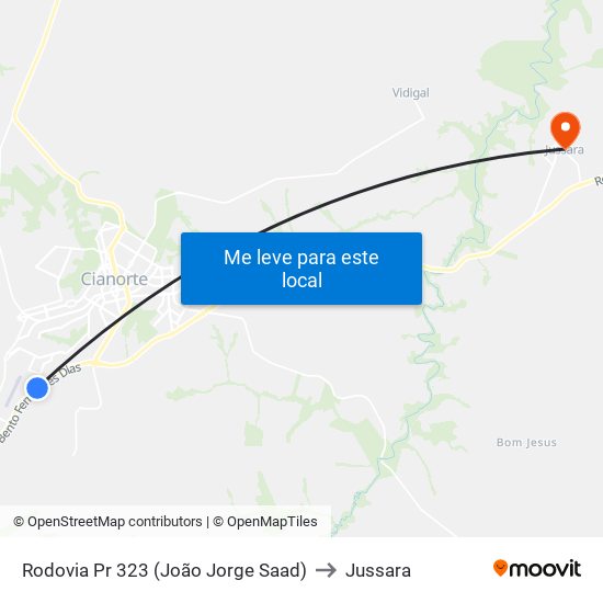 Rodovia Pr 323 (João Jorge Saad) to Jussara map