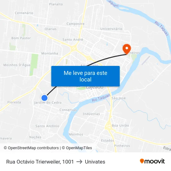Rua Octávio Trierweiler, 1001 to Univates map