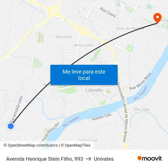 Avenida Henrique Stein Filho, 993 to Univates map