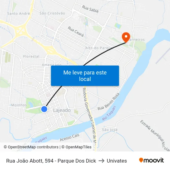 Rua João Abott, 594 - Parque Dos Dick to Univates map