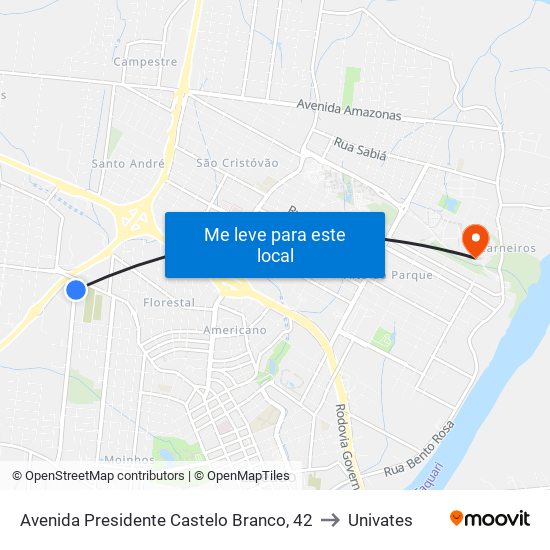 Avenida Presidente Castelo Branco, 42 to Univates map