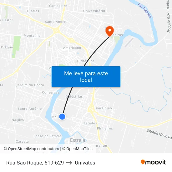Rua São Roque, 519-629 to Univates map