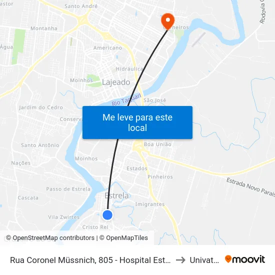 Rua Coronel Müssnich, 805 - Hospital Estrela to Univates map