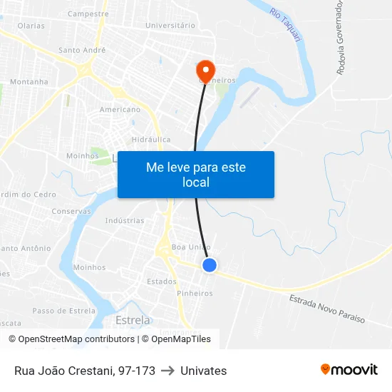 Rua João Crestani, 97-173 to Univates map