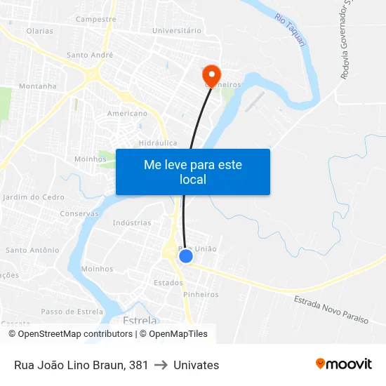 Rua João Lino Braun, 381 to Univates map