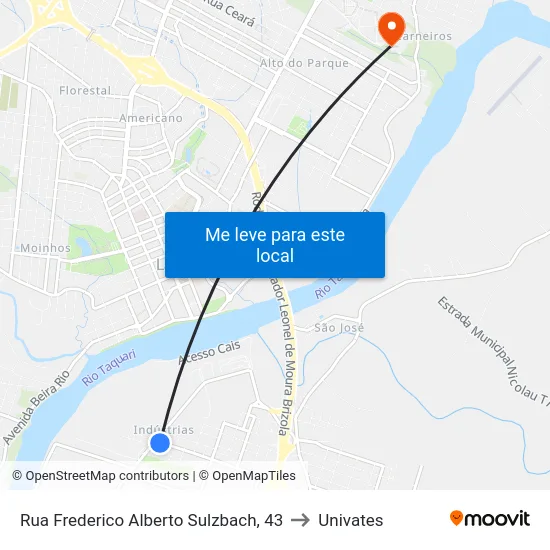 Rua Frederico Alberto Sulzbach, 43 to Univates map