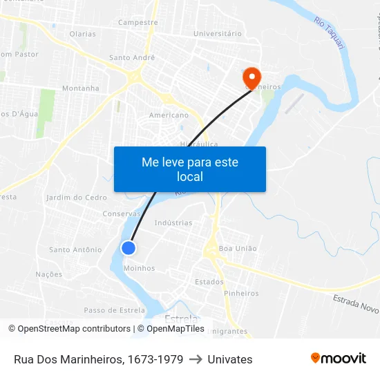 Rua Dos Marinheiros, 1673-1979 to Univates map